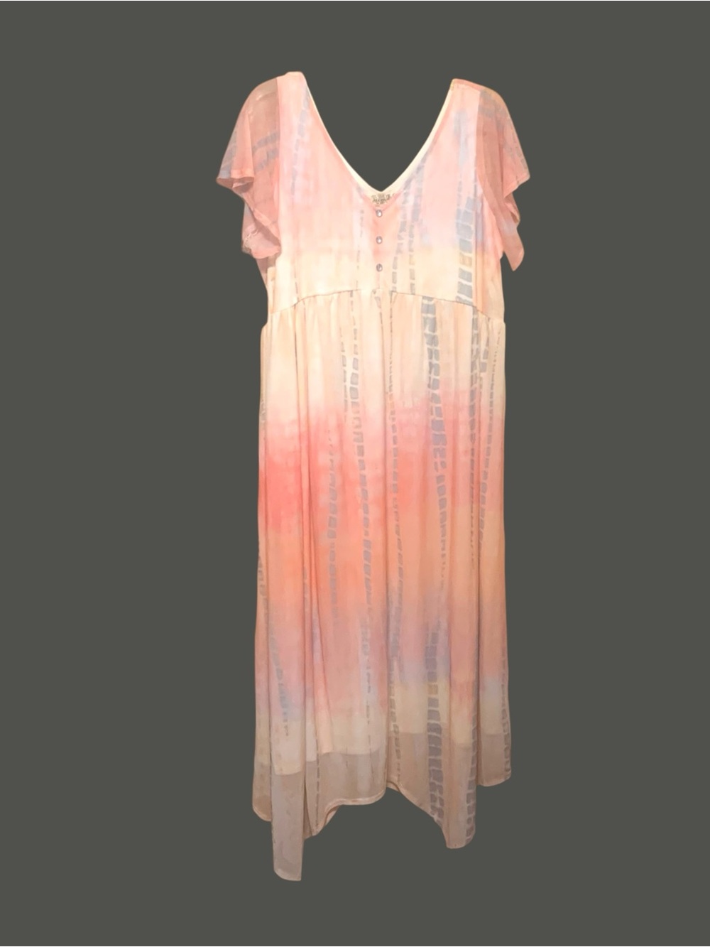 ONE WORLD Pastel Ombre V-Neck Maxi Dress in Pink, Cream, Yellow - Picture 3 of 6